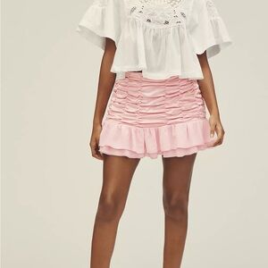 Maeve Satin Chiffon Ruched Mini Skirt Pink | NWT | Sizes M & L